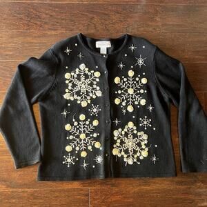 Tiara International 2004 Christmas Women’s Sweater Size L Black READ
